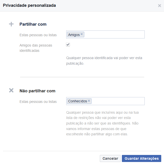 Privacidade personalizada Facebook
